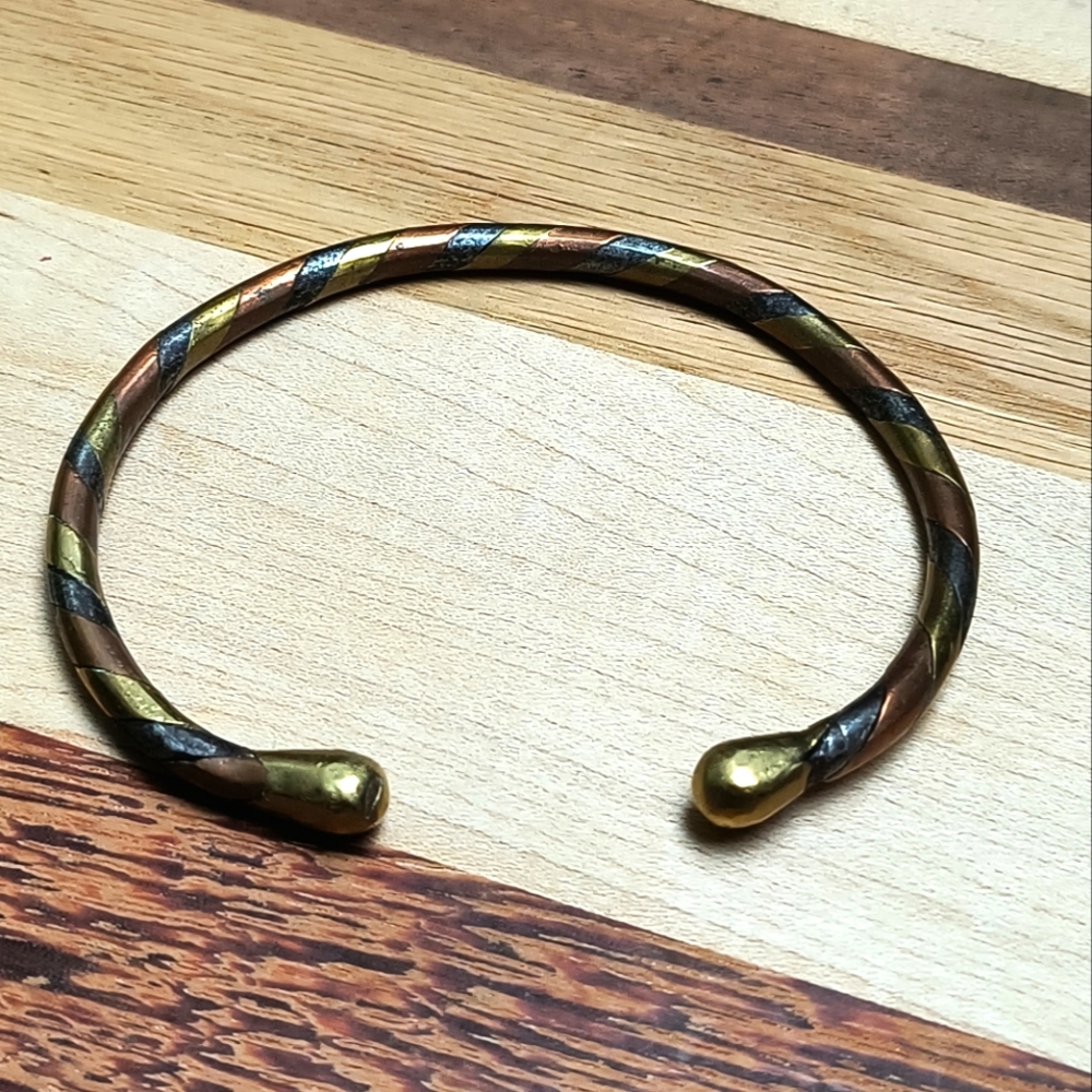 Open Cuff Bracelet Unisex African Three Tones Metal